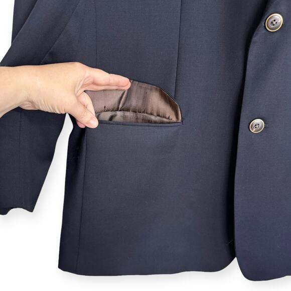 Joseph & Feiss Gold 100% Wool Navy Blue Two Button Blazer Men's Size 48L - Picture 6 of 12